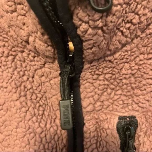 PINK Victoria Secret Sherpa teddy pullover jacket espresso coffee pink XS - Picture 5 of 11
